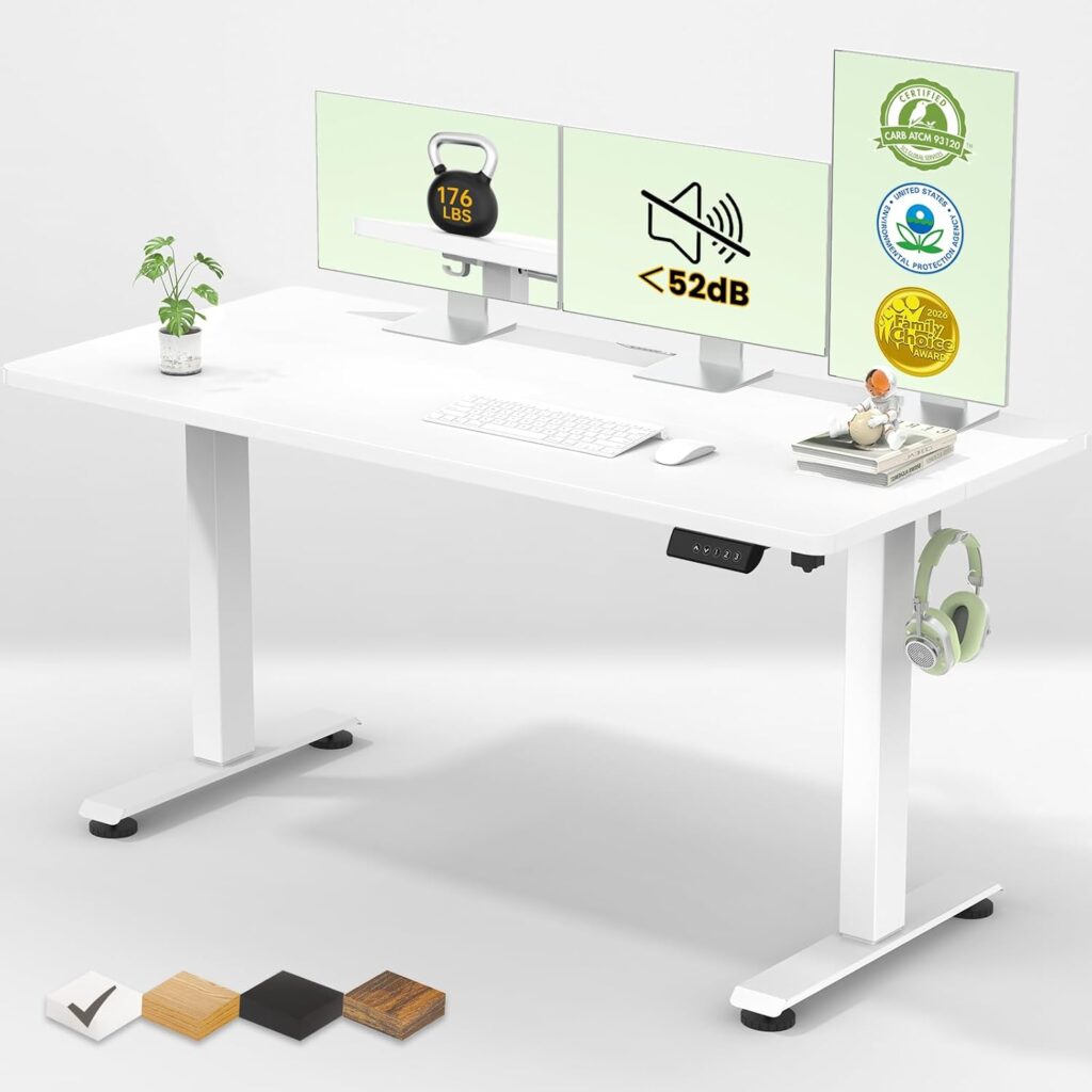 Escritorio eléctrico Veken blanco con monitores para oficina moderna en casa - HogarProductivo