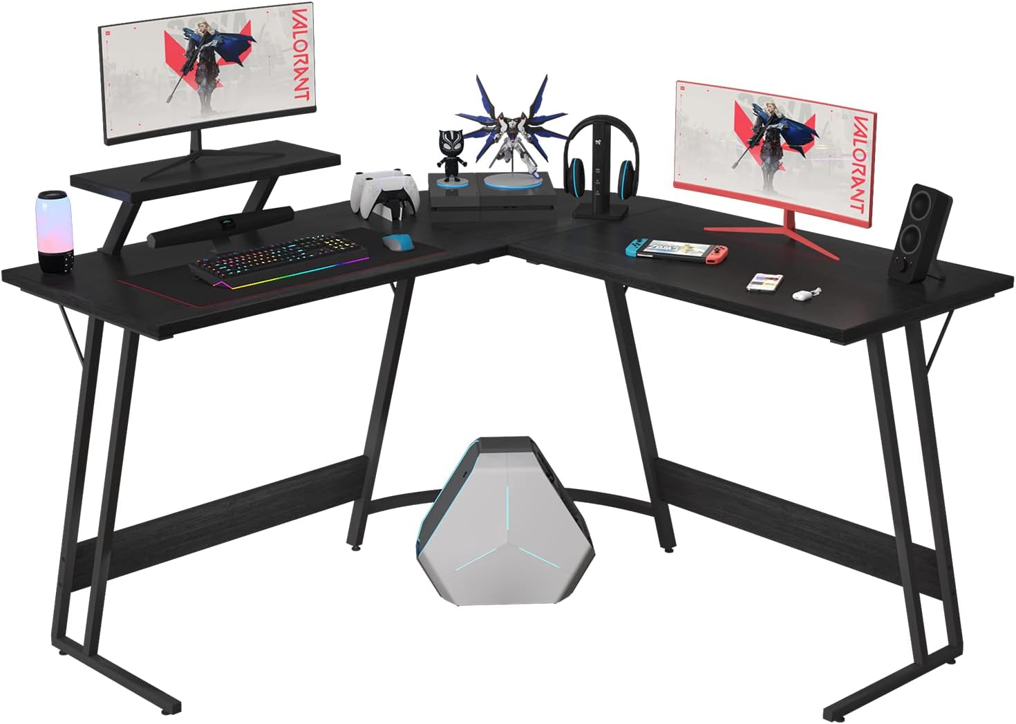 Homall L Shaped Gaming Desk Computer Corner Desk PC Gaming Desk Table with Large Monitor Riser Stand for Home Office Sturdy Writing Workstation (Black, 51 Inch)