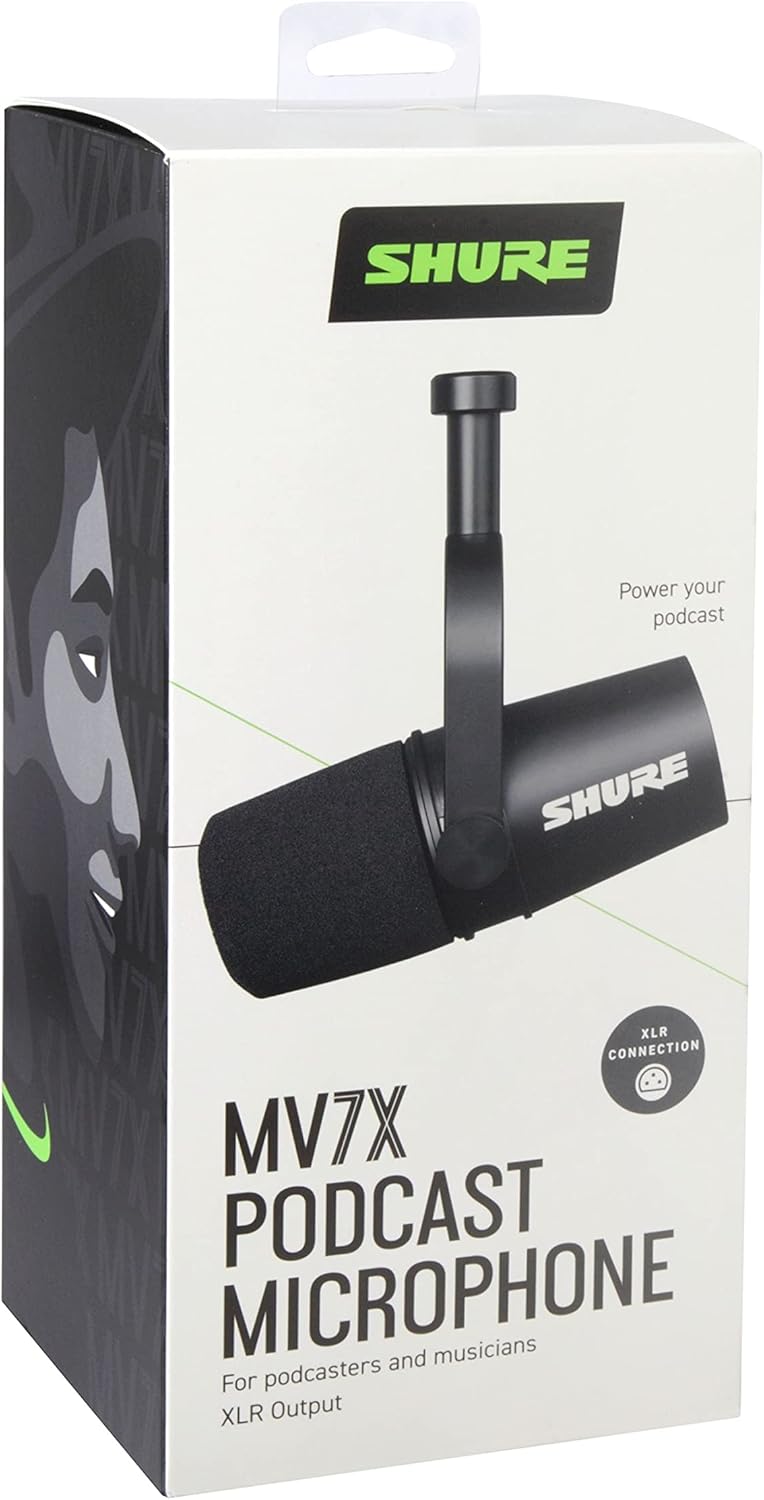 Shure MV7X XLR Dynamic Microphone – Voice-Isolating Cardioid Mic for Podcasting, Vocal Recording  Broadcasting, All-Metal, Black