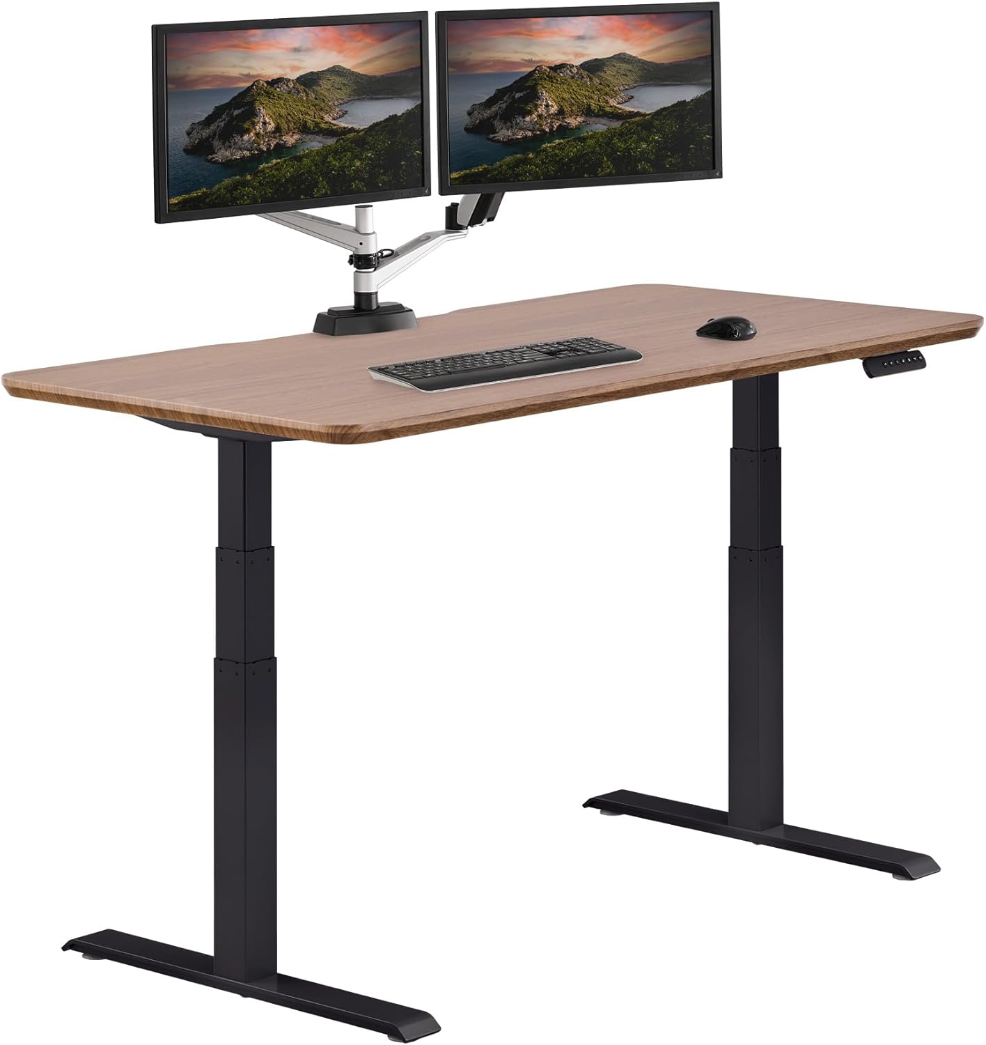 Vari Electric Standing Desk - 60x30 VariDesk, Adjustable Height Stand Up Computer Desk - Dual Motor with Memory Presets, Stable T-Style Legs- Home Office Essentials - Walnut