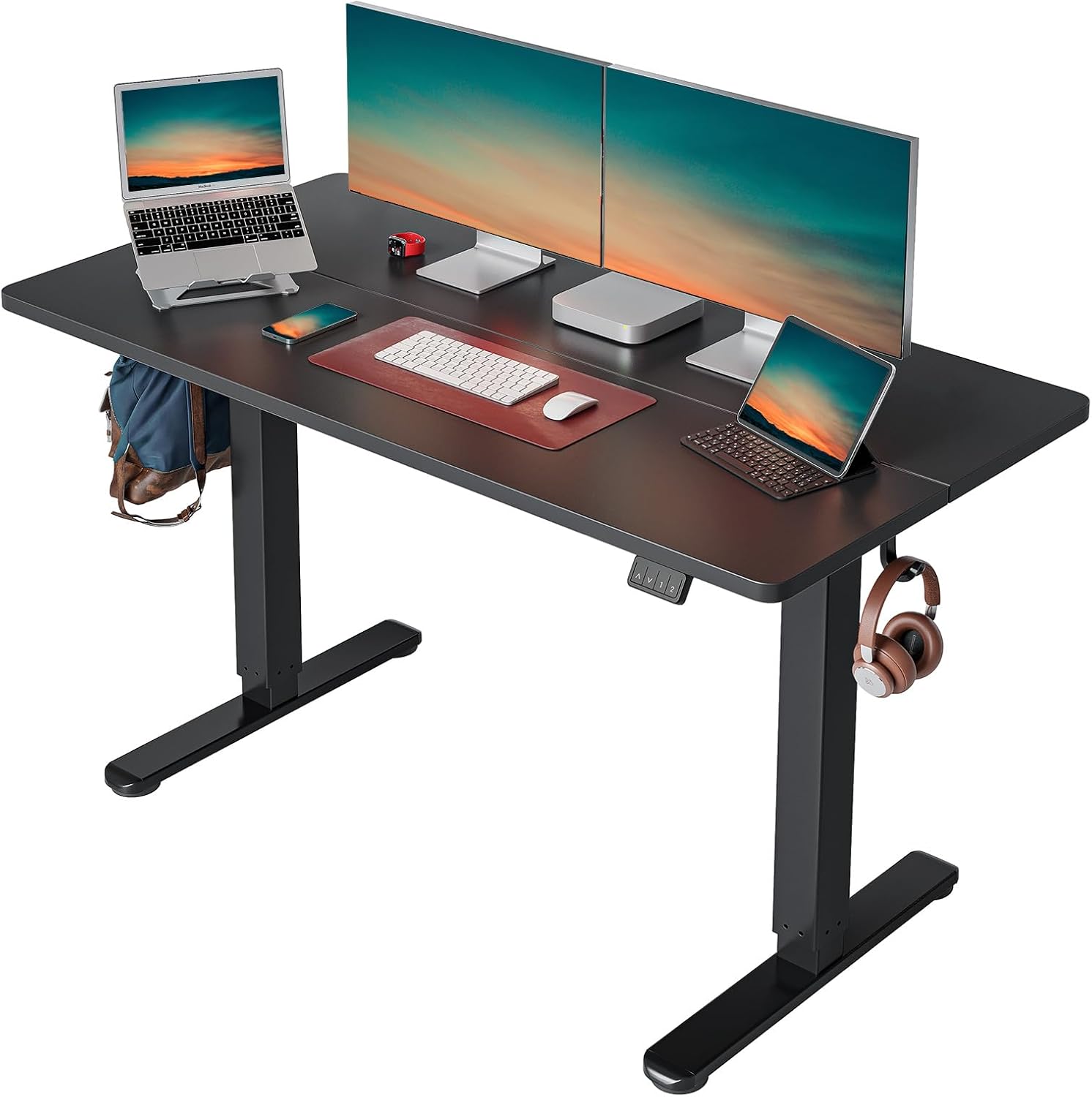 Cubiker Standing Desk, Stand up Height Adjustable Home Office Electric Desk, 55 x 24 Inch Sit Stand Desk with Splice Board, Black Desktop