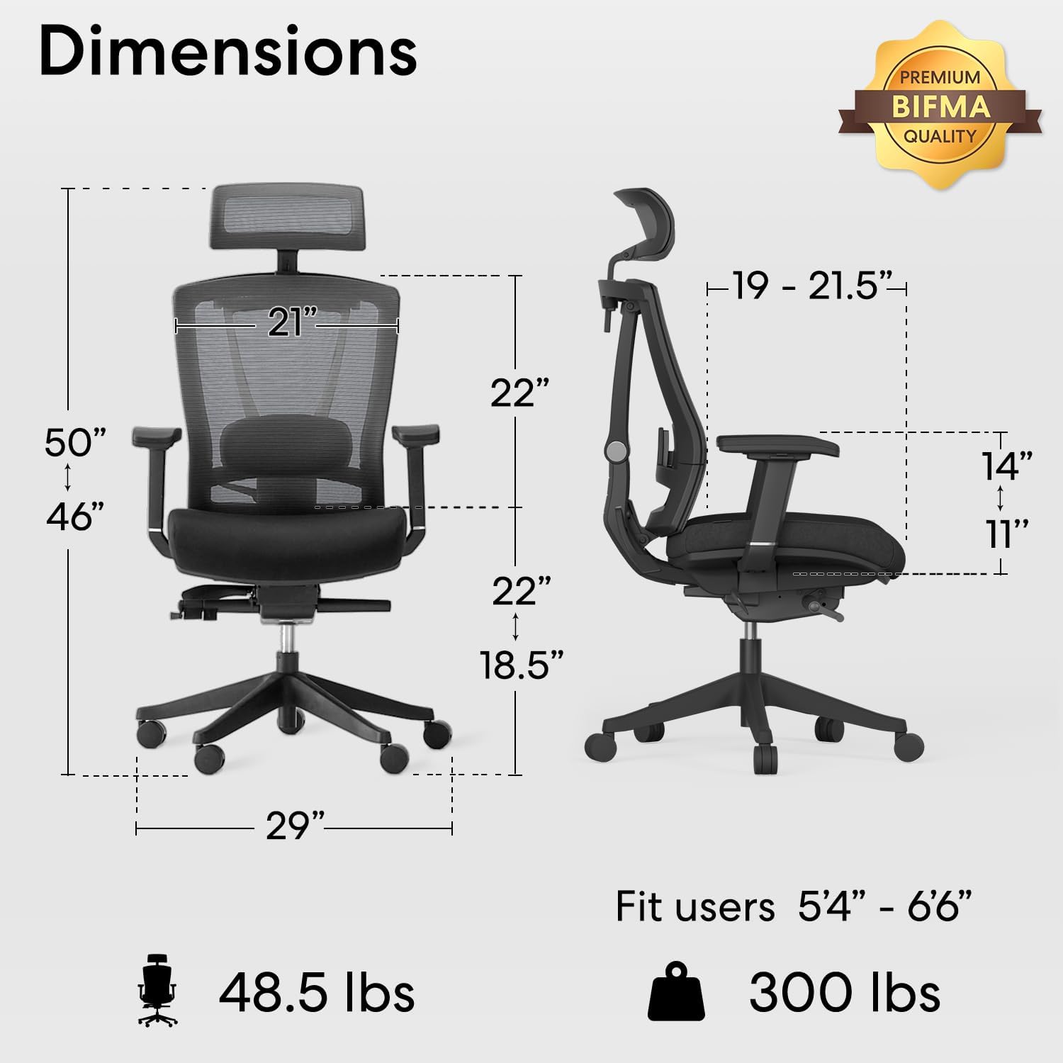 AUTONOMOUS ErgoChair Pro Black Foam Ergonomic Office Chair For Back Pain Relief Adjustable Lumbar Support, Headrest, Big And Tall Home Office Desk Chair Comfy 300 LBS with Swivel Wheels For Long Hours