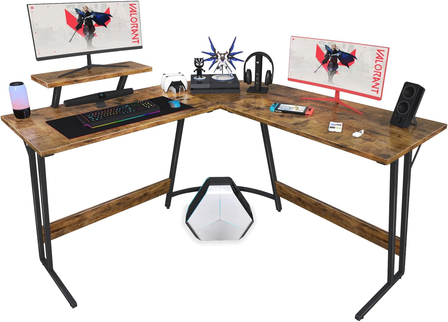 Homall L Shaped Gaming Desk Computer Corner Desk PC Gaming Desk Table with Large Monitor Riser Stand for Home Office Sturdy Writing Workstation (Black, 51 Inch)