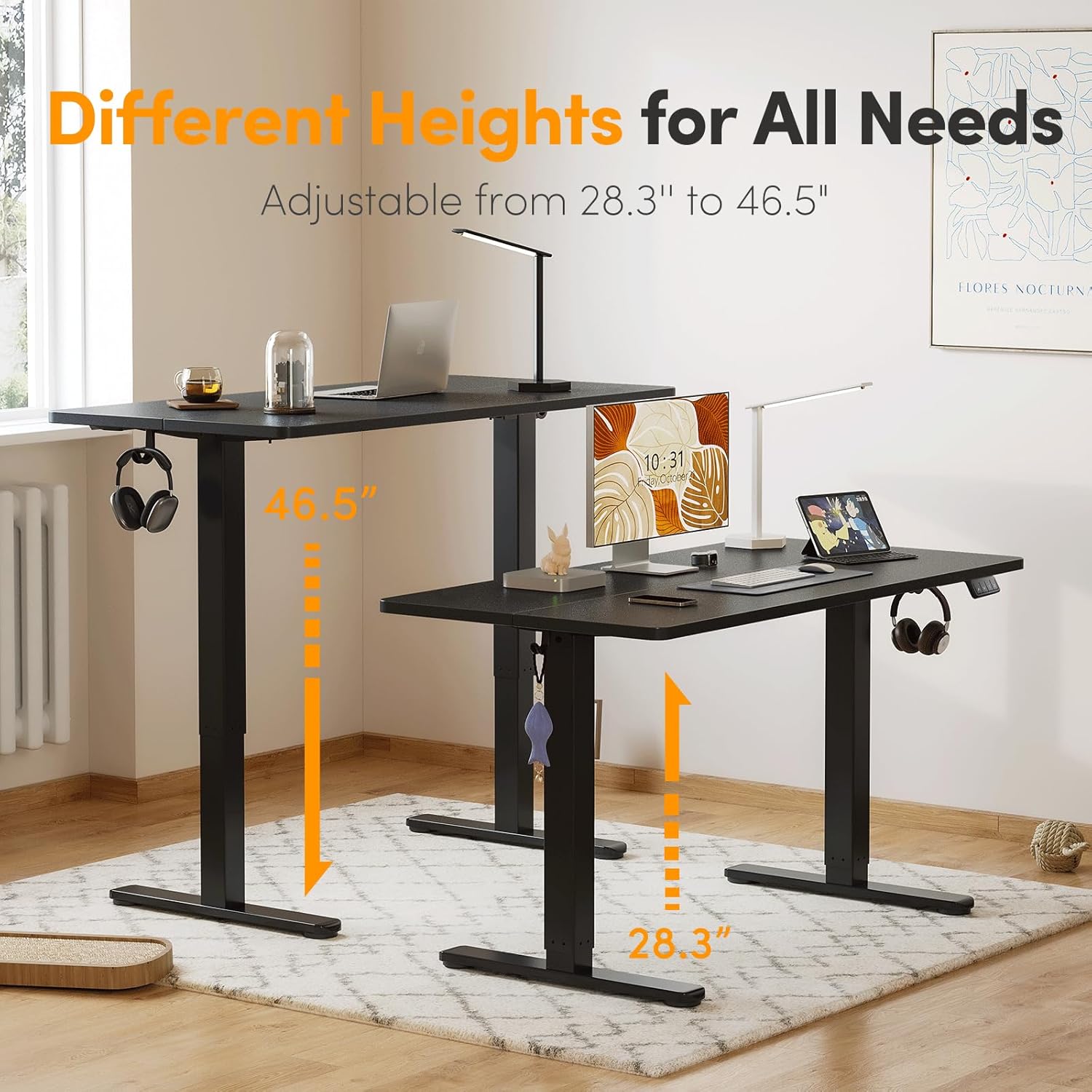 Cubiker Standing Desk, Stand up Height Adjustable Home Office Electric Desk, 55 x 24 Inch Sit Stand Desk with Splice Board, Black Desktop