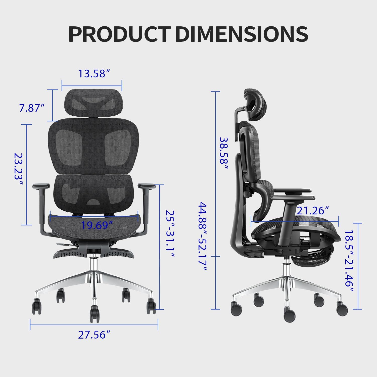 PatioMage Ergonomic Office Chair, Big and Tall Desk Chair with Adjustable Lumbar Support  Seat Depth, High Back Computer Chair, Swivel Mesh Chairs with Wheels for Home Office, Black
