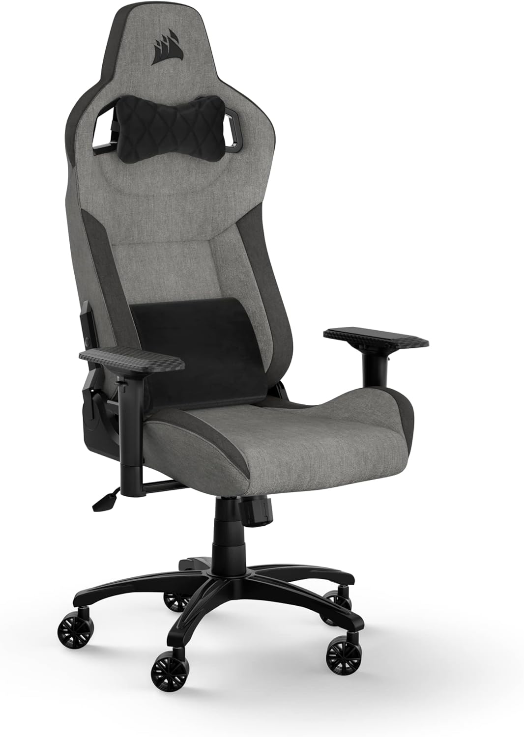 Corsair T3 Rush Fabric Gaming Chair (2023) – Racing-Inspired Design – Soft Fabric Exterior – Padded Neck Cushion – Memory Foam Lumbar Support – Adjustable Seat Height – Charcoal