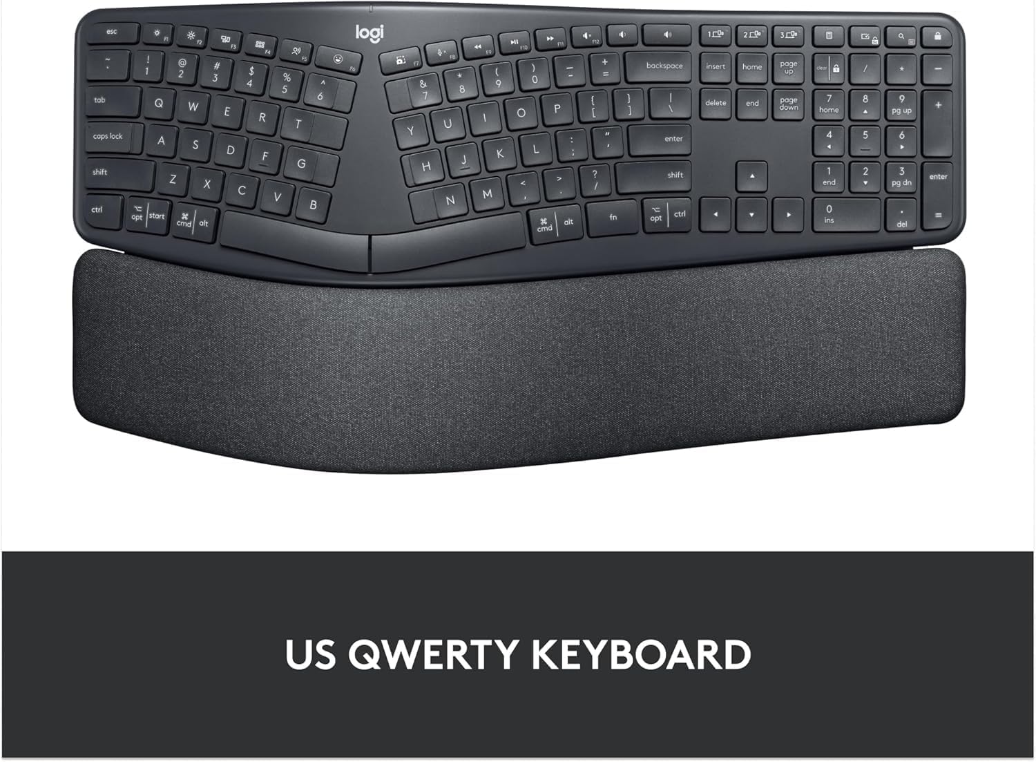 Logitech Ergo K860 Wireless Ergonomic Keyboard - Split Keyboard, Wrist Rest, Natural Typing, Stain-Resistant Fabric, Bluetooth and USB Connectivity, Compatible with Windows/Mac, Black