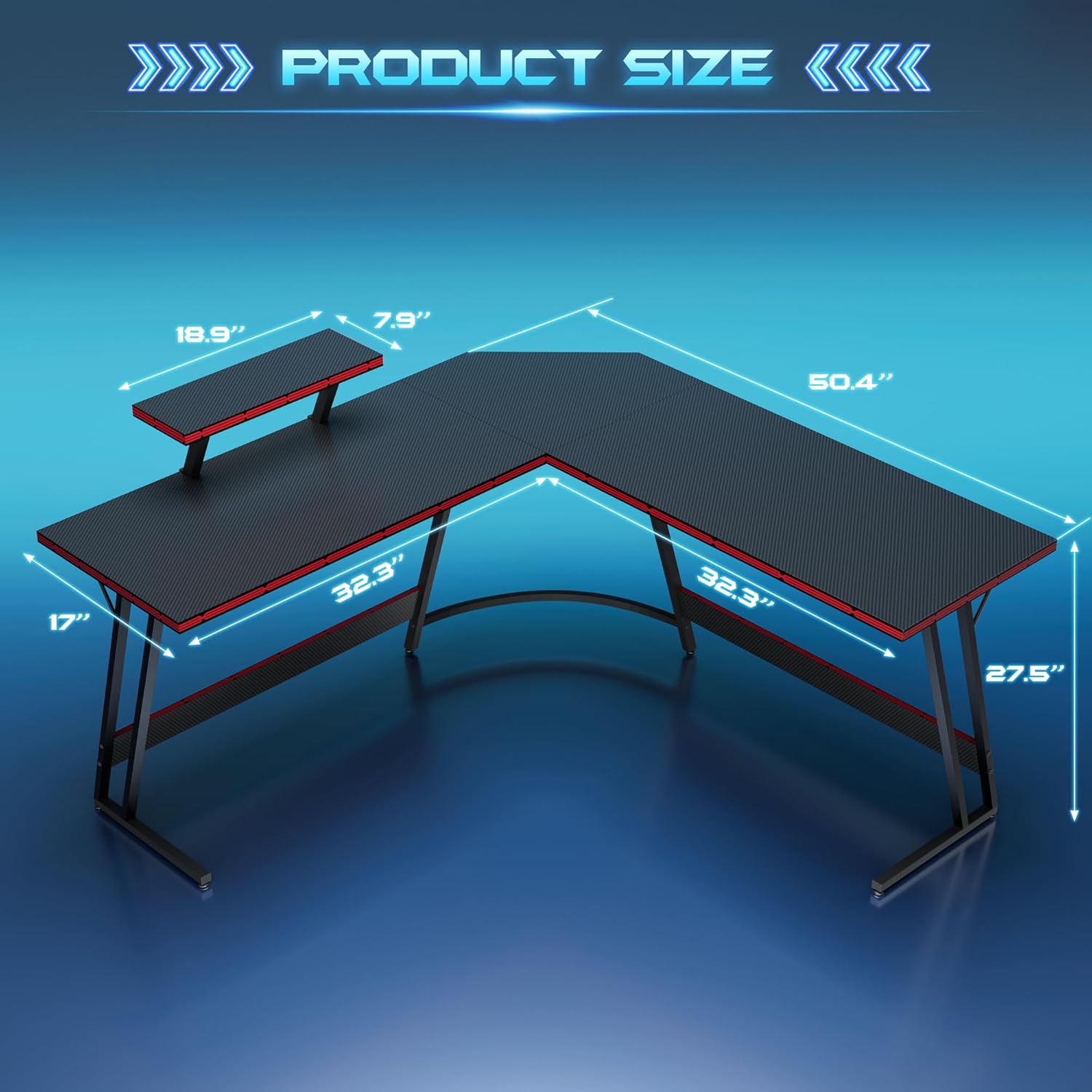 Homall L Shaped Gaming Desk Computer Corner Desk PC Gaming Desk Table with Large Monitor Riser Stand for Home Office Sturdy Writing Workstation (Black, 51 Inch)