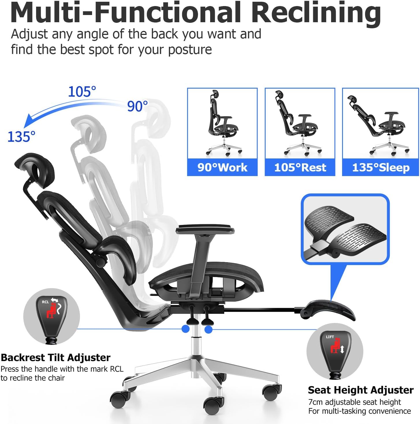 PatioMage Ergonomic Office Chair, Big and Tall Desk Chair with Adjustable Lumbar Support  Seat Depth, High Back Computer Chair, Swivel Mesh Chairs with Wheels for Home Office, Black
