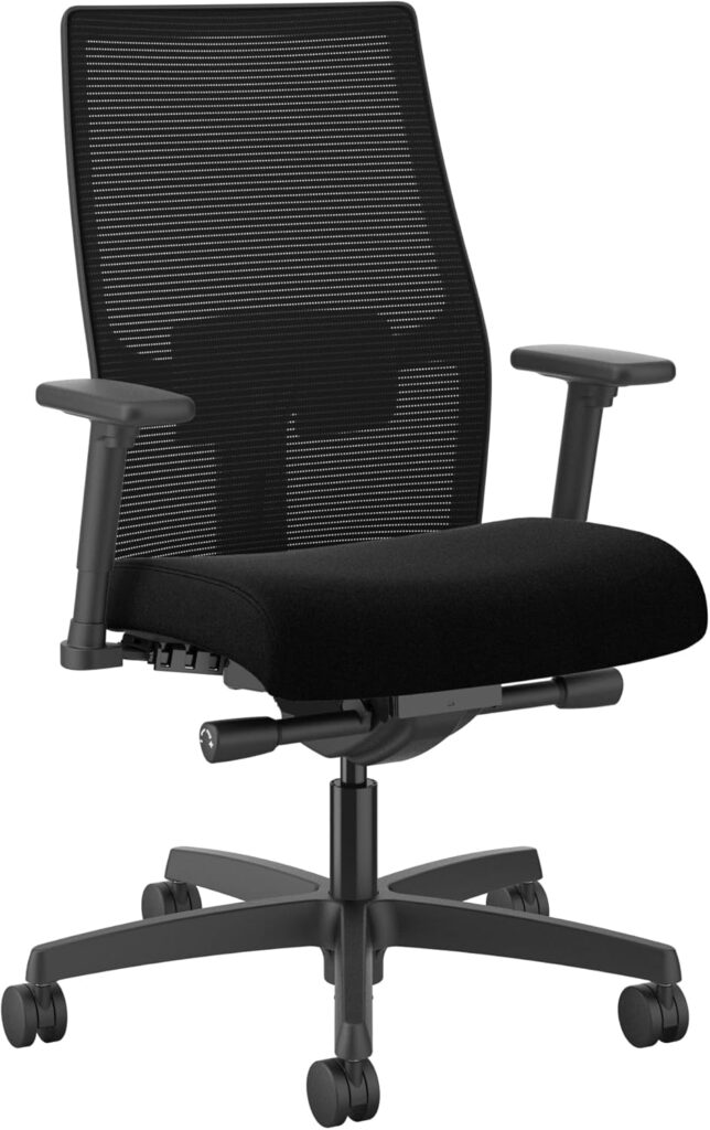 HON Ignition 2.0 Mid Back Task Chair, Advanced Synchro-Tilt Control, Office Chair with Lumbar Support, Height and Width Adjustable Arms, Black Frame, Black