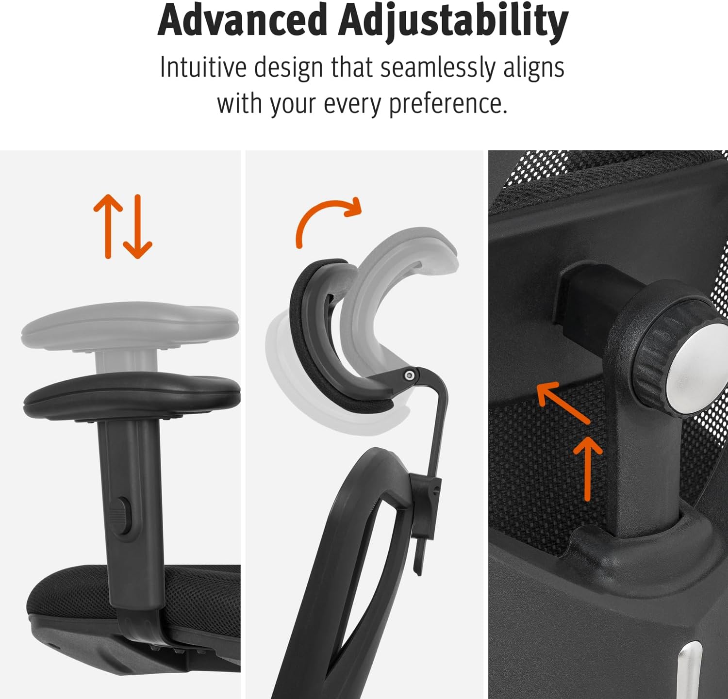 Duramont Ergonomic Office Chair with Rollerblade Wheels - High Back Breathable Mesh Desk Chair, 4D Lumbar Support, Memory Foam Seat, Adjustable Headrest and Armrests, Reclines, Black