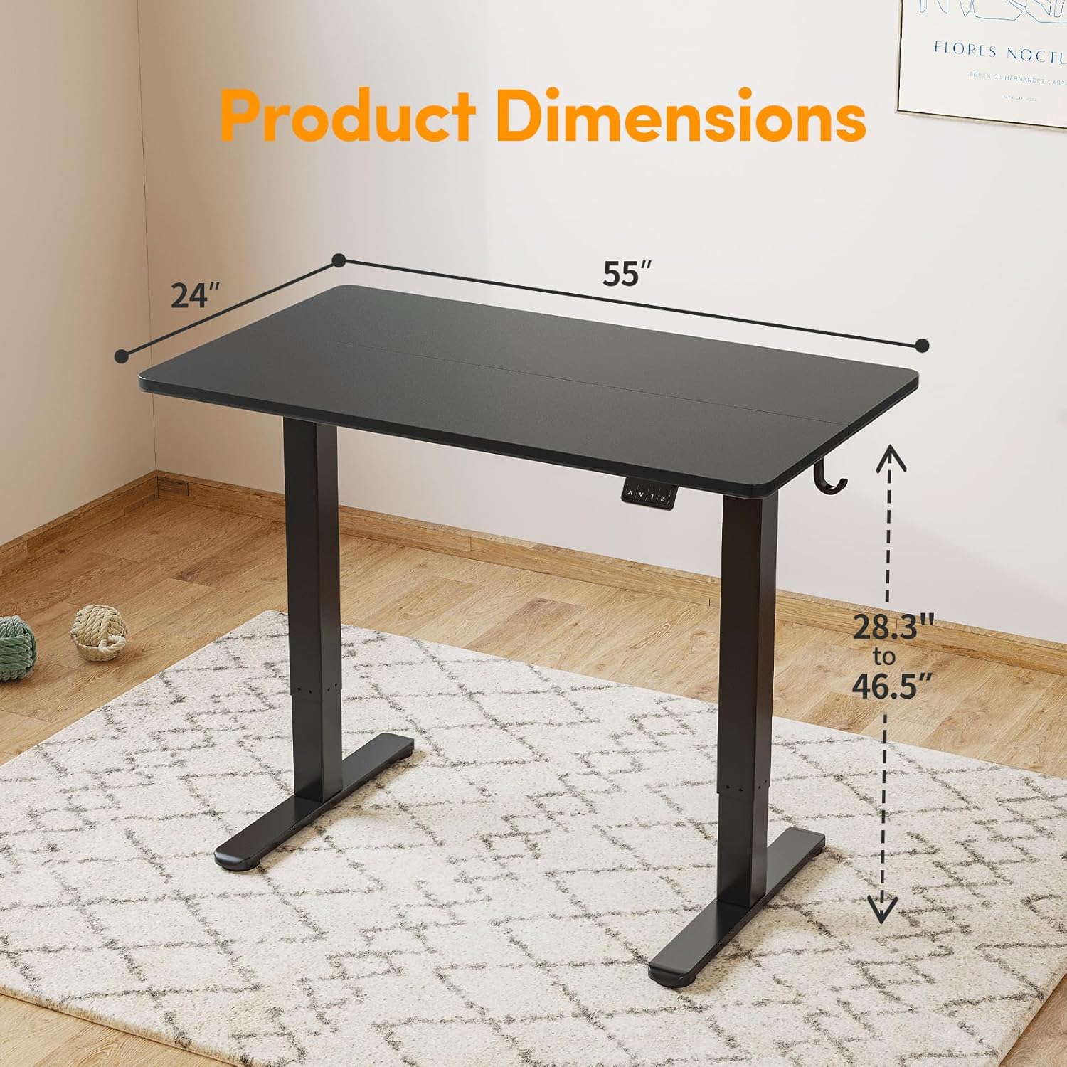 Cubiker Standing Desk, Stand up Height Adjustable Home Office Electric Desk, 55 x 24 Inch Sit Stand Desk with Splice Board, Black Desktop