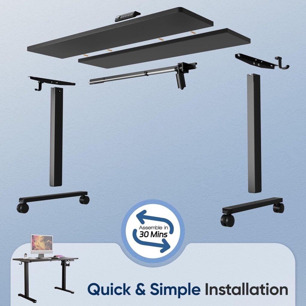 Monomi Electric Height Adjustable Standing Desk, 48x24 Inches, Ergonomic Home Office Sit/Stand Up Desk (Black Steel Frame/Black Top)