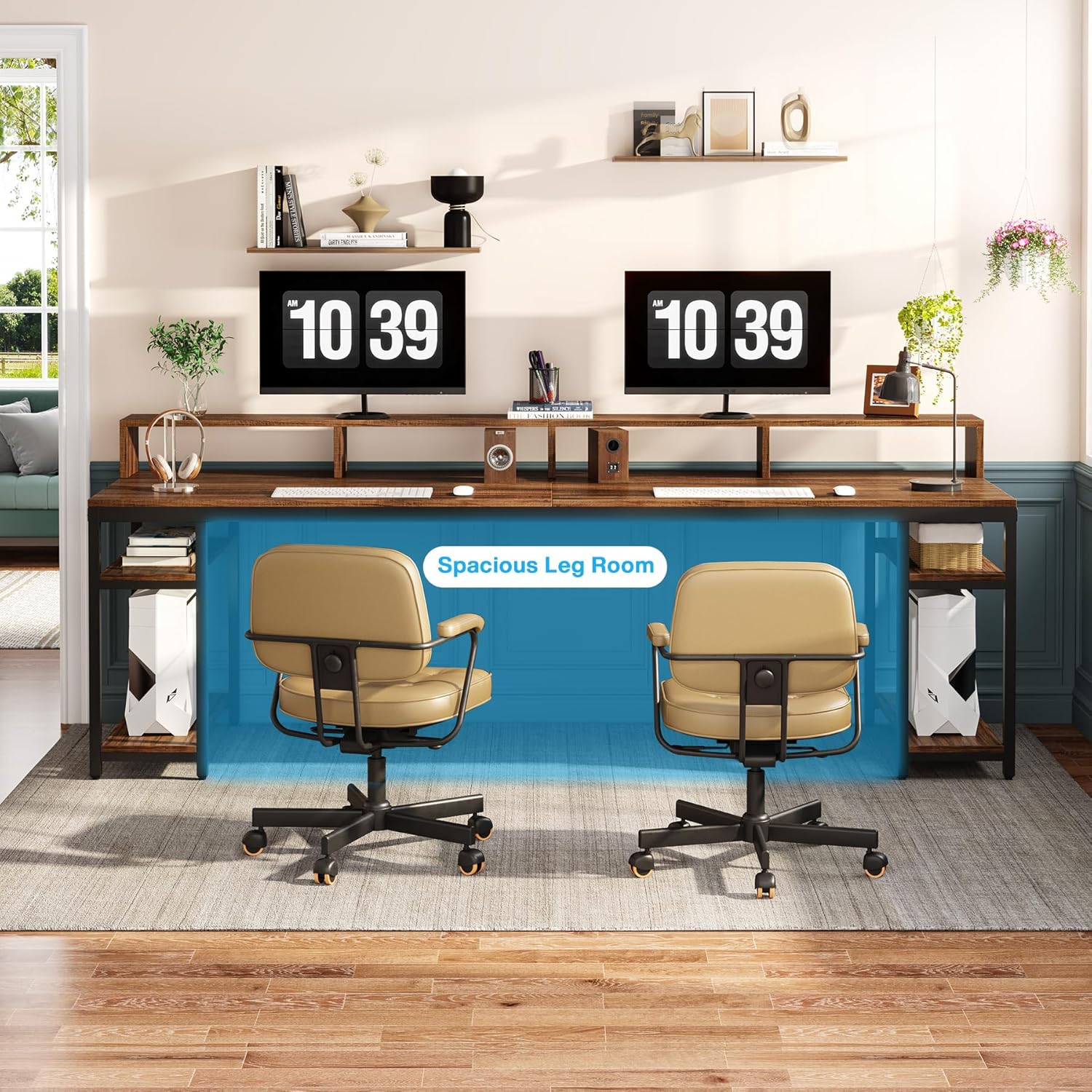Tribesigns Two Person Desk with Monitor Stand, 78.74 Long Double Computer Office Desk with Storage Shelves, Large Gaming Study Writing Table Workstation for Home Office (Rustic Brown) Tribesigns Two Person Desk with Monitor Stand, 78.74 Long Double Computer Office Desk with Storage Shelves, Large Gaming Study Writing Table Workstation for Home Office (Rustic Brown)
