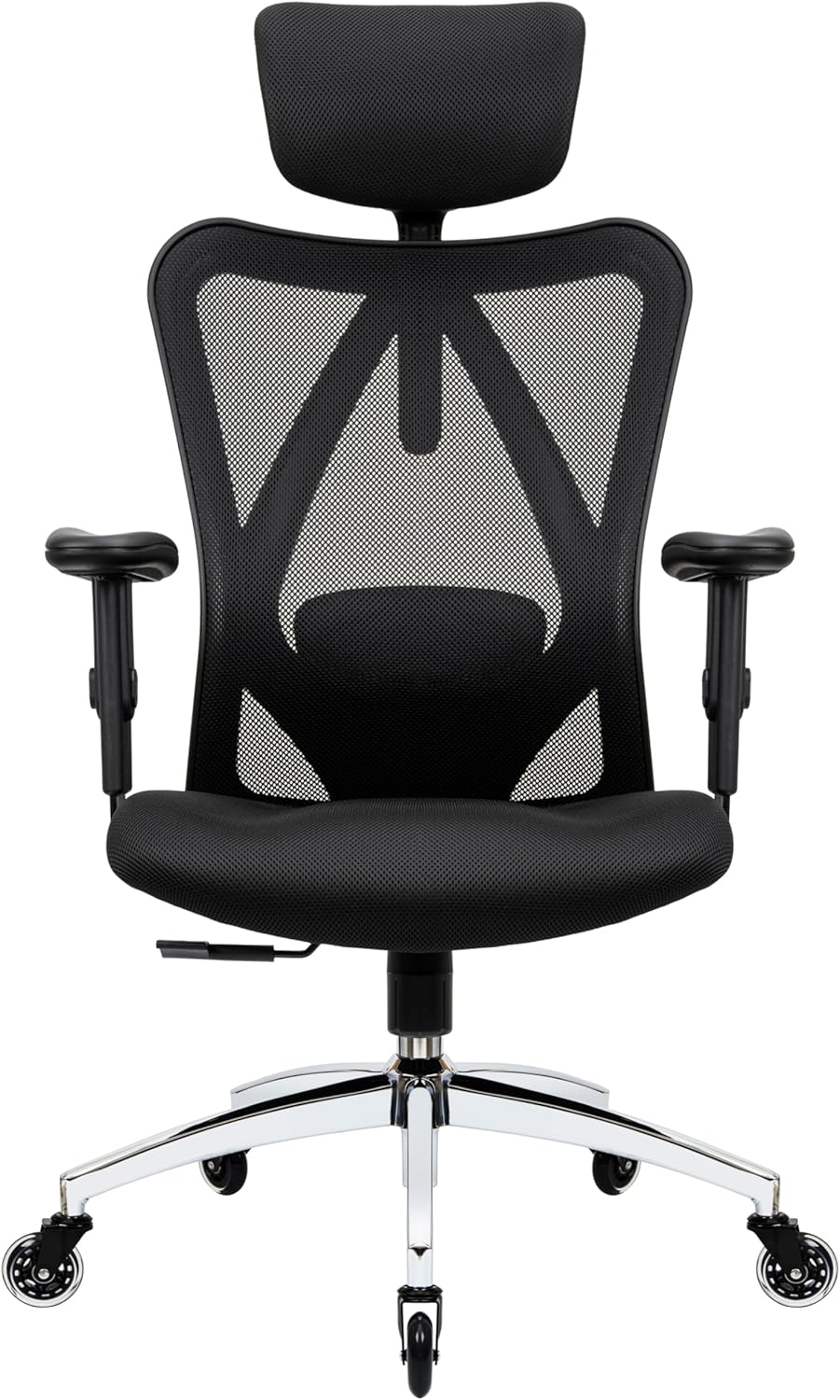 Duramont Ergonomic Office Chair with Rollerblade Wheels - High Back Breathable Mesh Desk Chair, 4D Lumbar Support, Memory Foam Seat, Adjustable Headrest and Armrests, Reclines, Black
