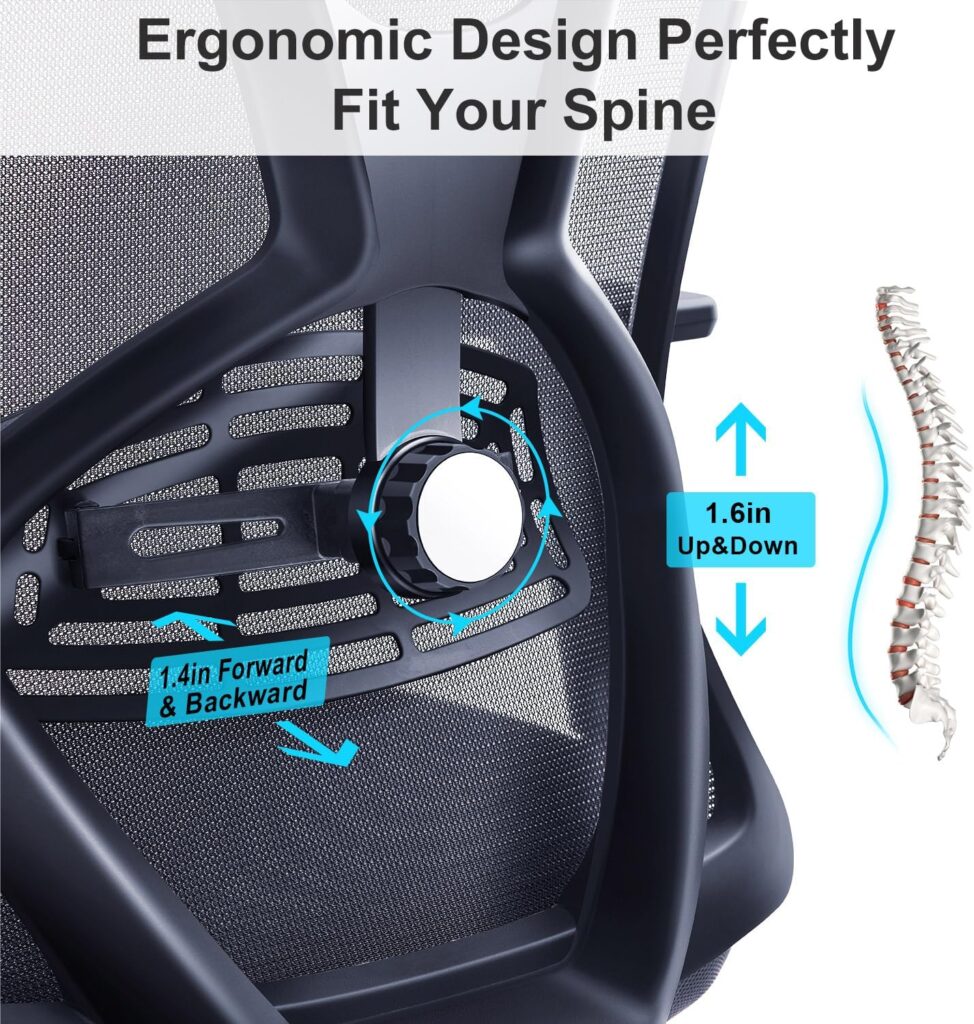 Ticova Ergonomic Office Chair - High Back Desk Chair with Adjustable Lumbar Support, Headrest 3D Armrest - 130°Rocking Mesh Computer Chair
