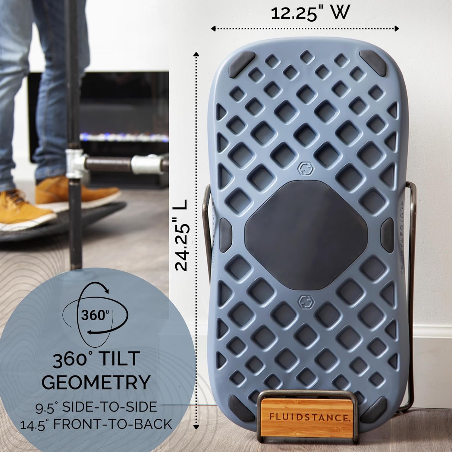 FluidStance Adult Balance Board for Standing Desk - Anti Fatigue USA Made 360 Degree Rocker Wobble Board as Exercise Equipment to Increase Focus  Movement - Sustainable Anti-Slip Plane Standing Board