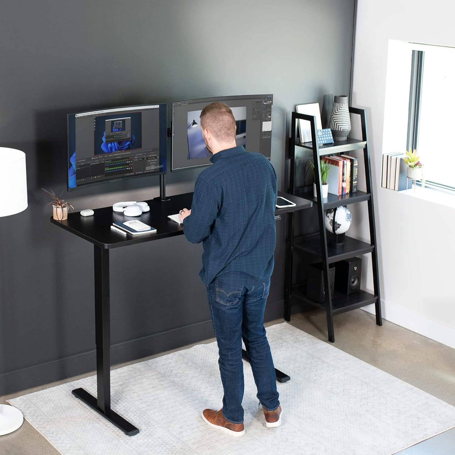 VIVO Electric 60 x 24 in Standing Desk, Memory Height Adjustment, 1B Series, Holds 220 lbs, One-Piece Black Top, Black Frame, DESK-KIT-1B6B VIVO Electric 60 x 24 in Standing Desk, Memory Height Adjustment, 1B Series, Holds 220 lbs, One-Piece Black Top, Black Frame, DESK-KIT-1B6B