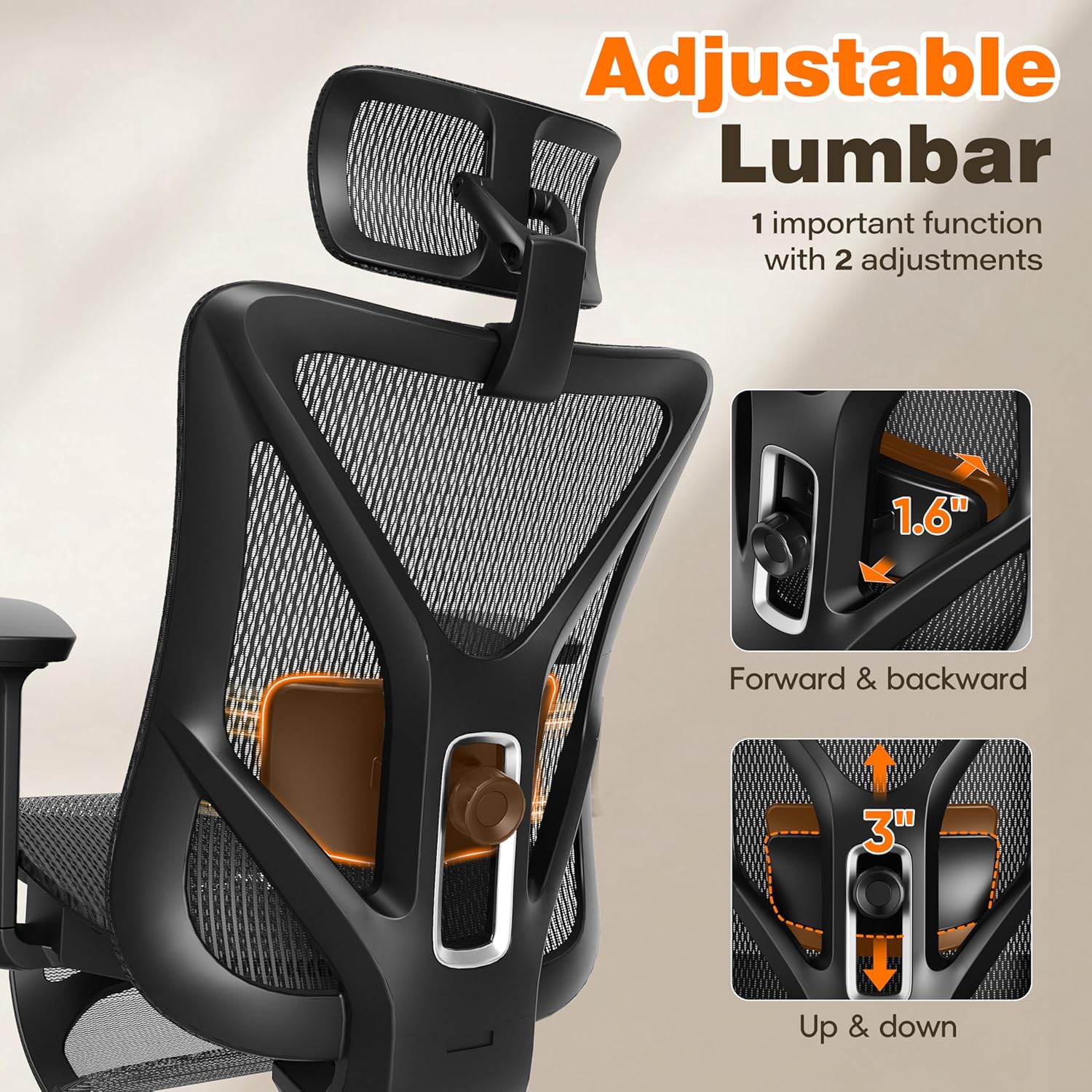 GABRYLLY Ergonomic Office Chair with Footrest, 135° Reclining Desk Chair with Adjustable Lumbar Support,3D Armrest,Headrest  Large Steel Base, 300LBS Heavy Duty Mesh Chair