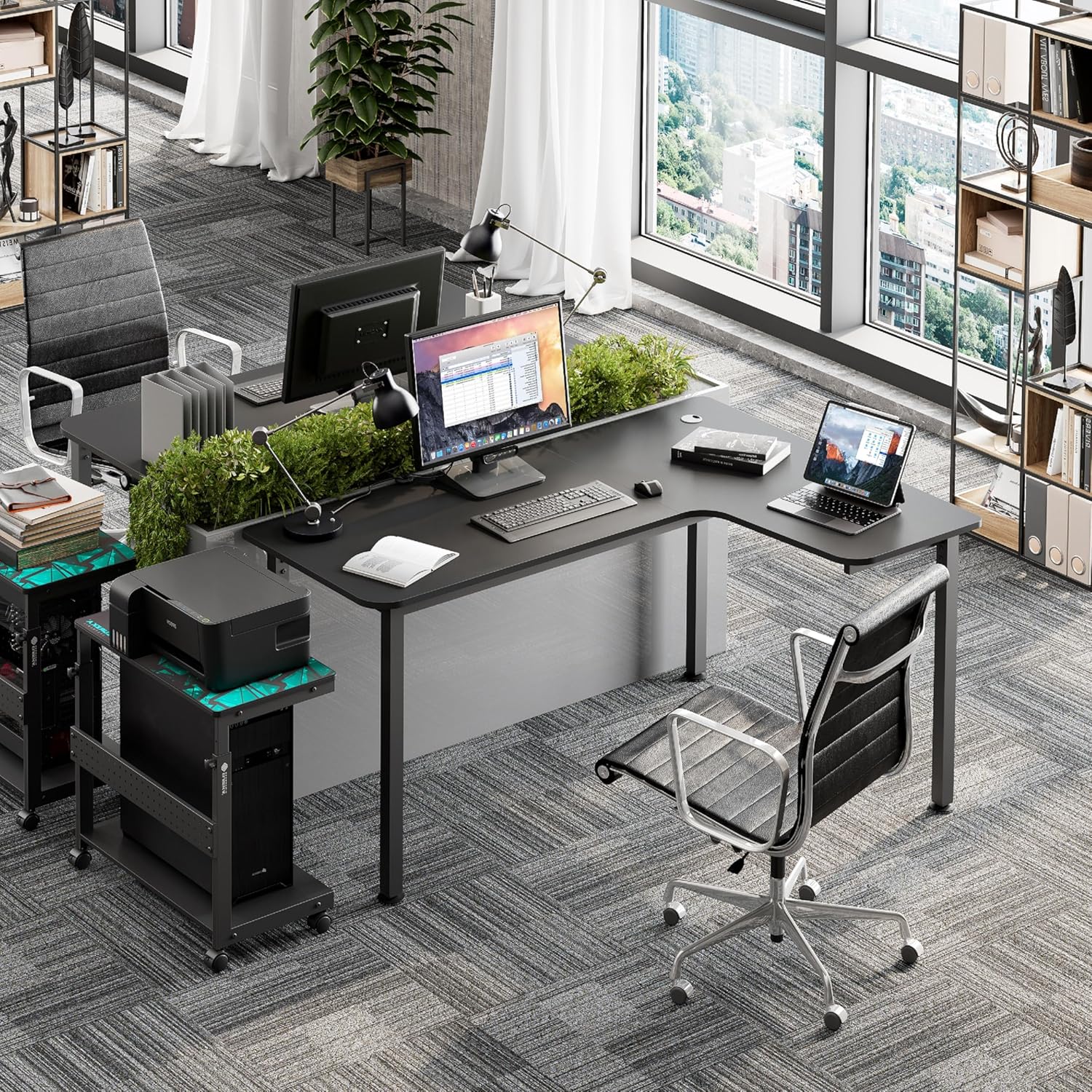 EUREKA ERGONOMIC 60 Inch Black Corner L Shaped Computer Desk, Home Office Gaming Study Work Writing Table Long Large Sturdy Workstation Simple Modern with Metal Legs, Right Side