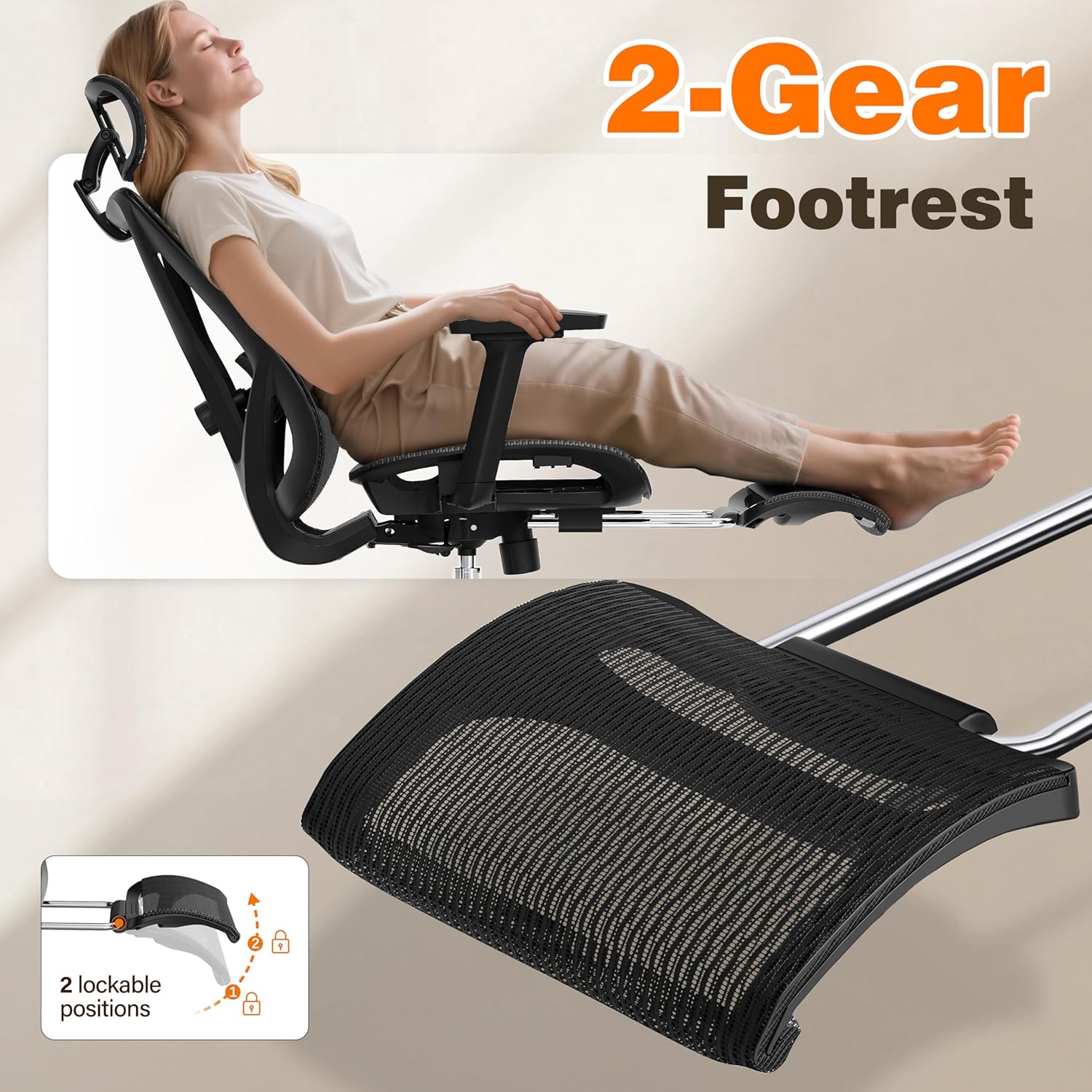 GABRYLLY Ergonomic Office Chair with Footrest, 135° Reclining Desk Chair with Adjustable Lumbar Support,3D Armrest,Headrest  Large Steel Base, 300LBS Heavy Duty Mesh Chair